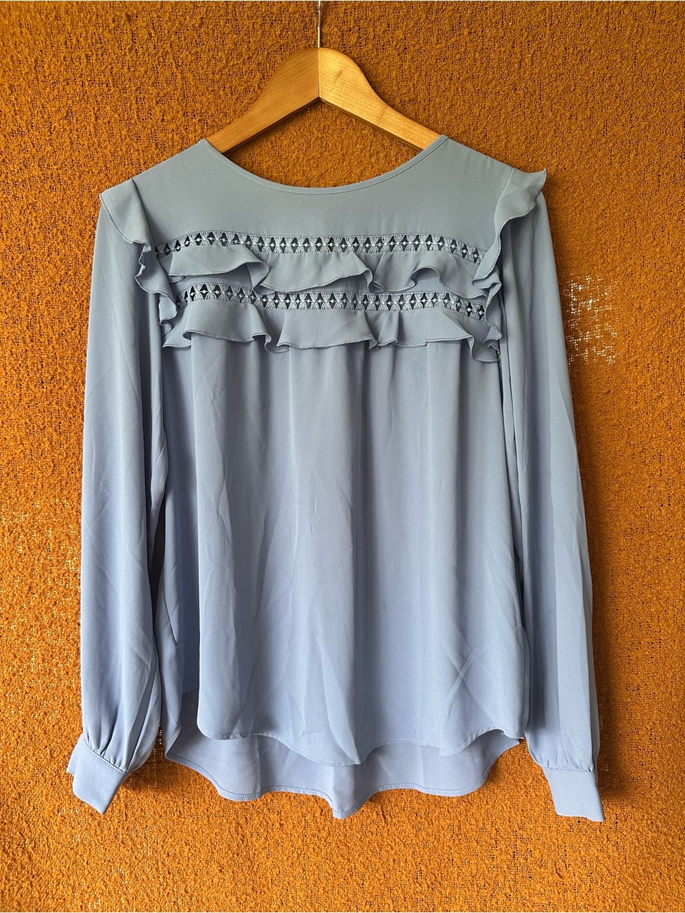 Light Blue Ruffle Long-Sleeve Blouse